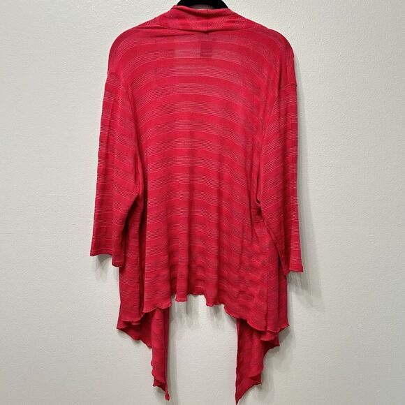 Torrid Cardigan Women's 1 1X Pink Draped Open Front Striped Asymmetrical Sweater - Picture 2 of 10